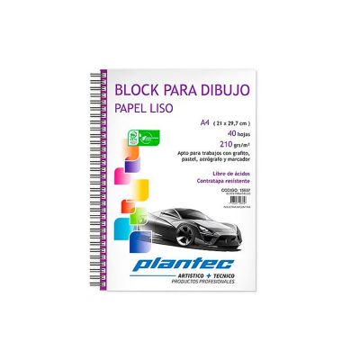 Block Plantec dibujo A4 210grs liso 40 hojas anillado lateral