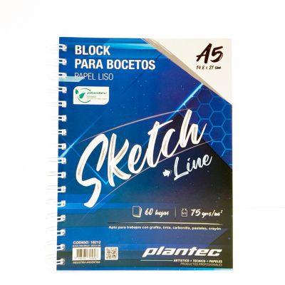 Block Plantec tapa azul papel blanco liso A5 75g 60 hojas