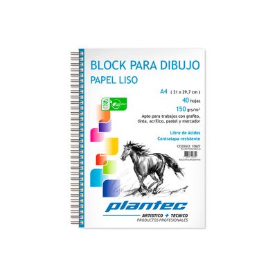 Block Plantec para dibujo A4 150g liso 40 hojas anillado lateral