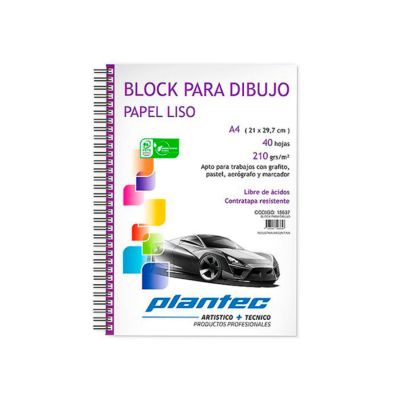 Block Plantec para dibujo A4 210grs. 40 hojas anillado
