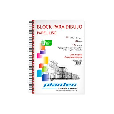 Block Plantec para dibujo A5 120grs liso 40hjs.anillado lateral