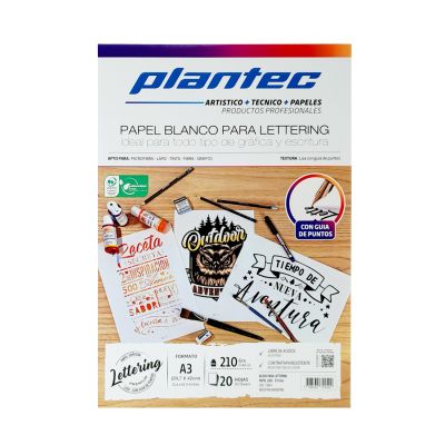 Block Plantec lettering A3 210gr. 20 hojas puntos