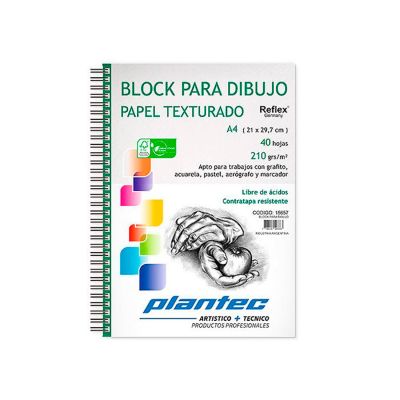 Block Plantec dibujo A4 210grs rugoso 40 hojas anillado lateral