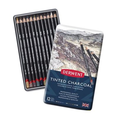 Lata lápices Derwent tinted charcoal x 12 Unidades